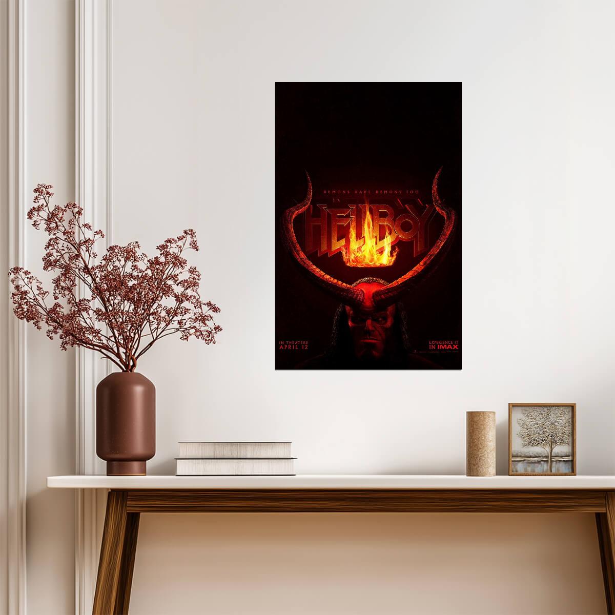 Hellboy Horns & Flaming Crown Logo | 2019 Movie Poster | Dark Fantasy Wall Art - Movies & TV Poster
