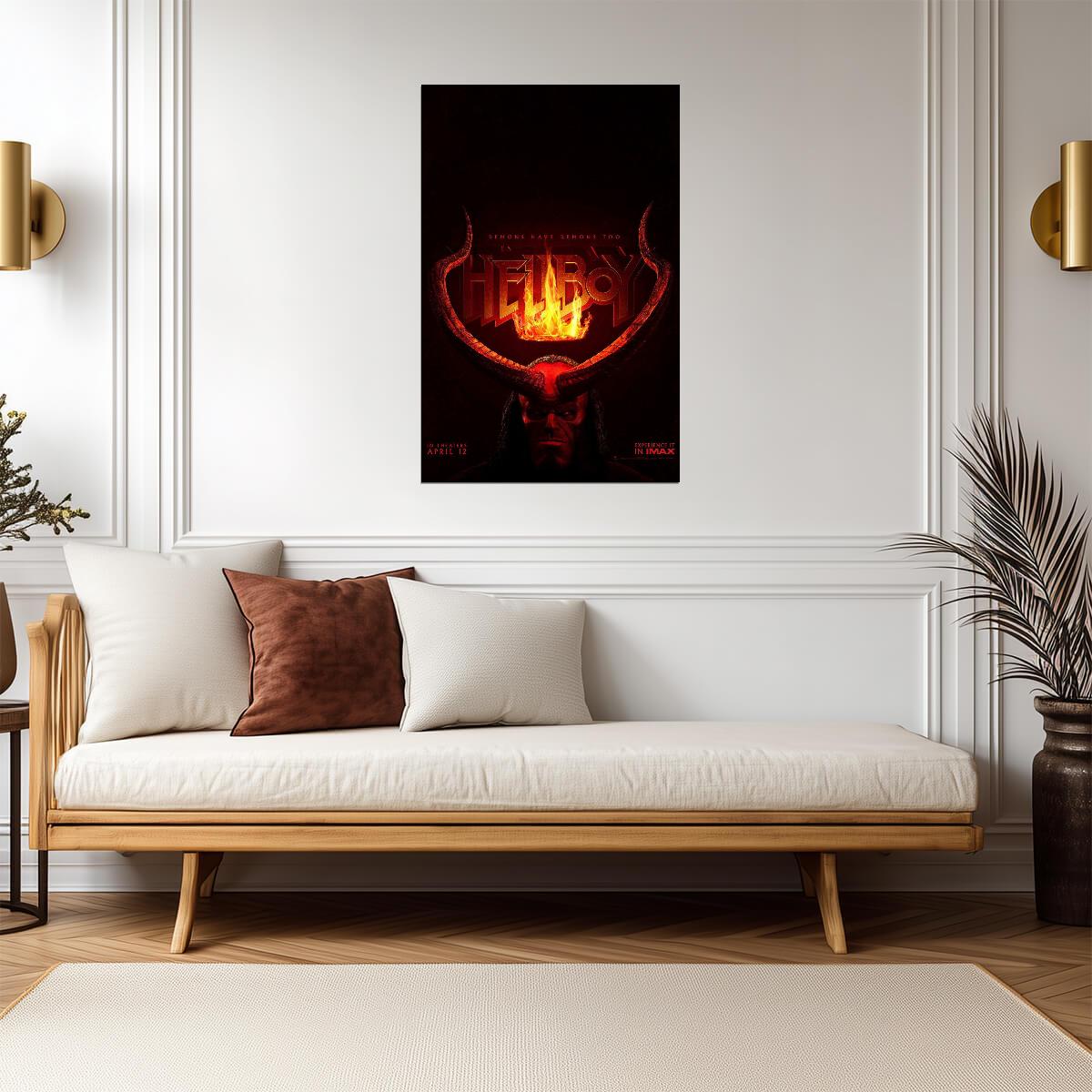 Hellboy Horns & Flaming Crown Logo | 2019 Movie Poster | Dark Fantasy Wall Art - Movies & TV Poster