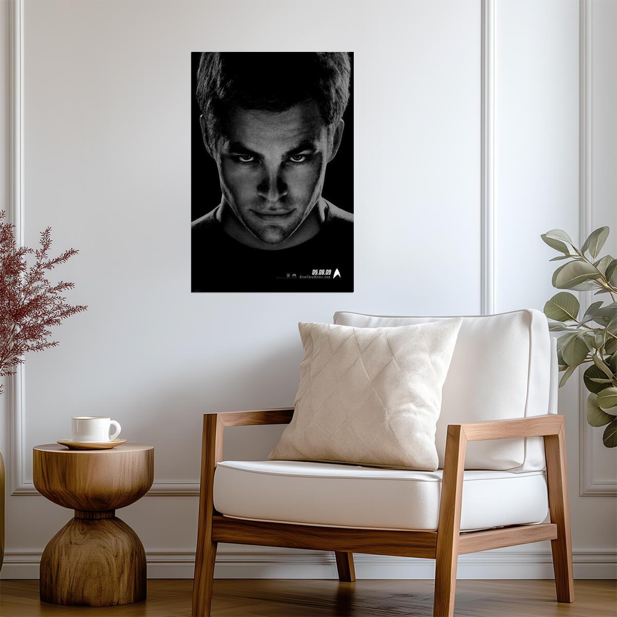 Star Trek 2009 | Chris Pine as Captain Kirk | Black and White Portrait Poster - Movies & TV Poster
