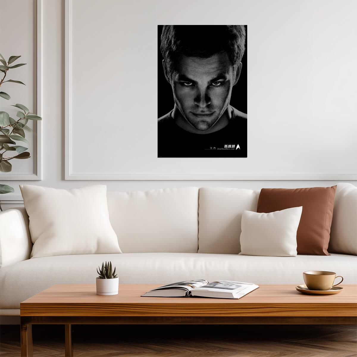 Star Trek 2009 | Chris Pine as Captain Kirk | Black and White Portrait Poster - Movies & TV Poster