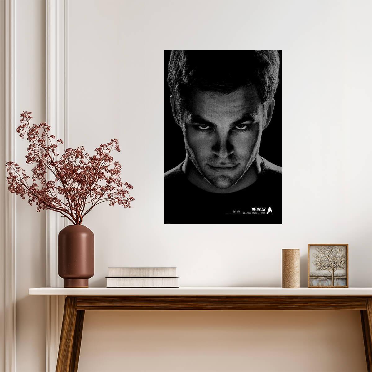 Star Trek 2009 | Chris Pine as Captain Kirk | Black and White Portrait Poster - Movies & TV Poster
