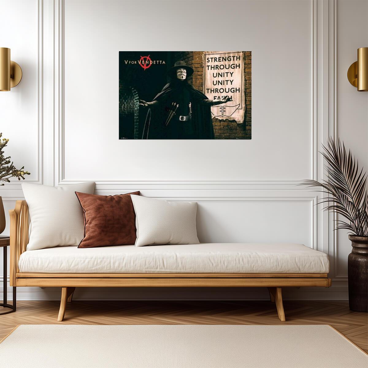 V for Vendetta | "Strength Through Unity" Quote | Guy Fawkes Mask Poster - Movies & TV Poster