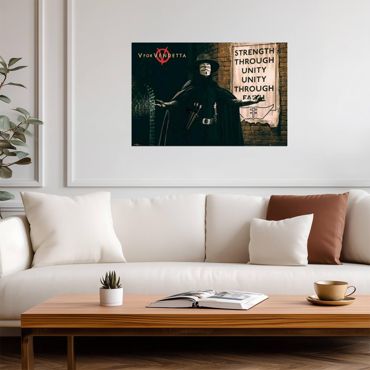 V for Vendetta | "Strength Through Unity" Quote | Guy Fawkes Mask Poster - Movies & TV Poster