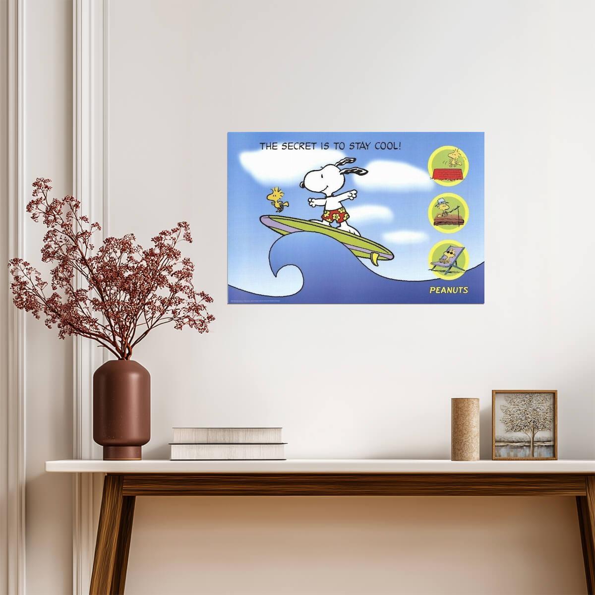 Peanuts | Snoopy & Woodstock Surfing | Charles Schulz Cartoon Poster - Movies & TV Poster