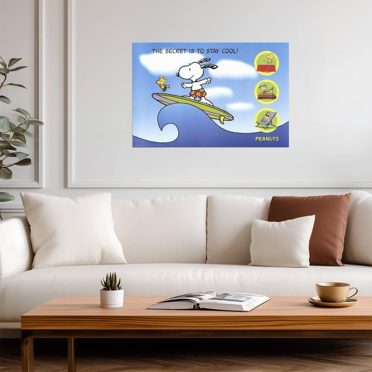 Peanuts | Snoopy & Woodstock Surfing | Charles Schulz Cartoon Poster - Movies & TV Poster