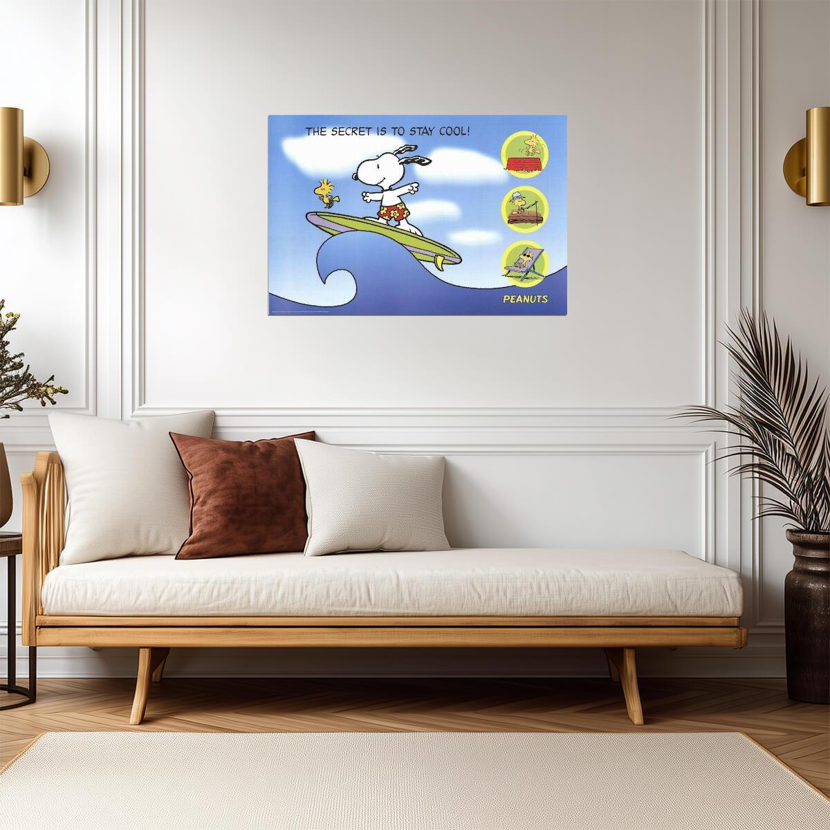 Peanuts | Snoopy & Woodstock Surfing | Charles Schulz Cartoon Poster - Movies & TV Poster