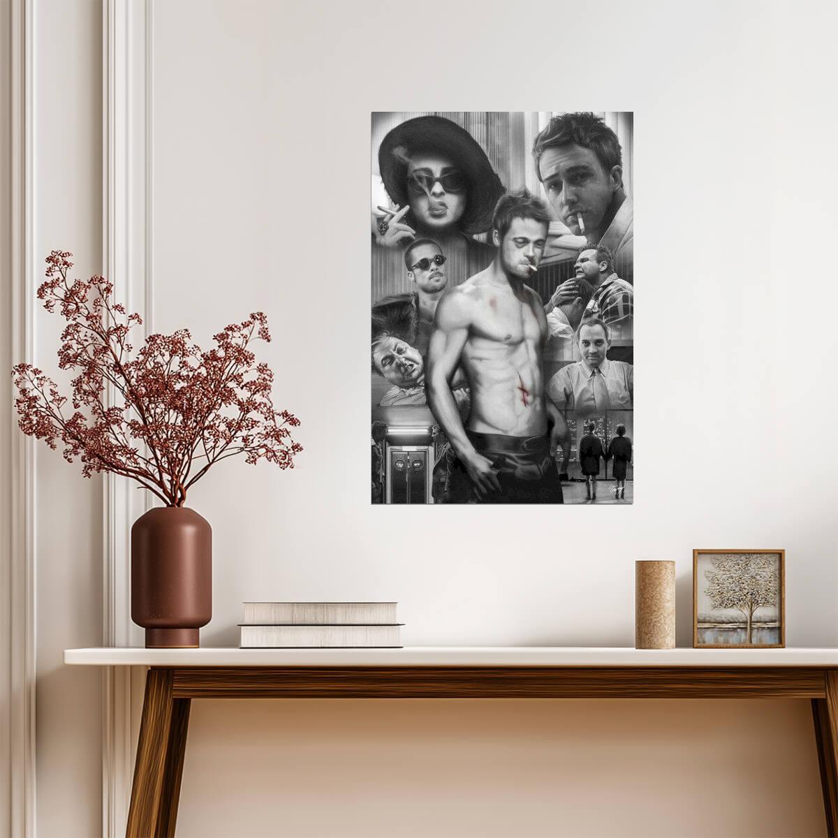 Fight Club | Brad Pitt & Edward Norton Art Collage | Black and White Movie Poster - Movies & TV Poster