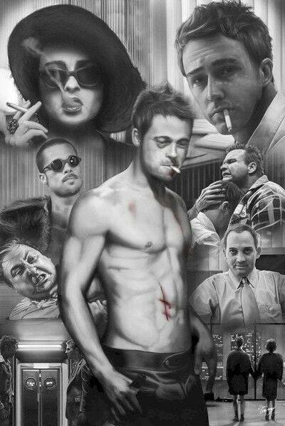 Fight Club | Brad Pitt & Edward Norton Art Collage | Black and White Movie Poster - Movies & TV Poster