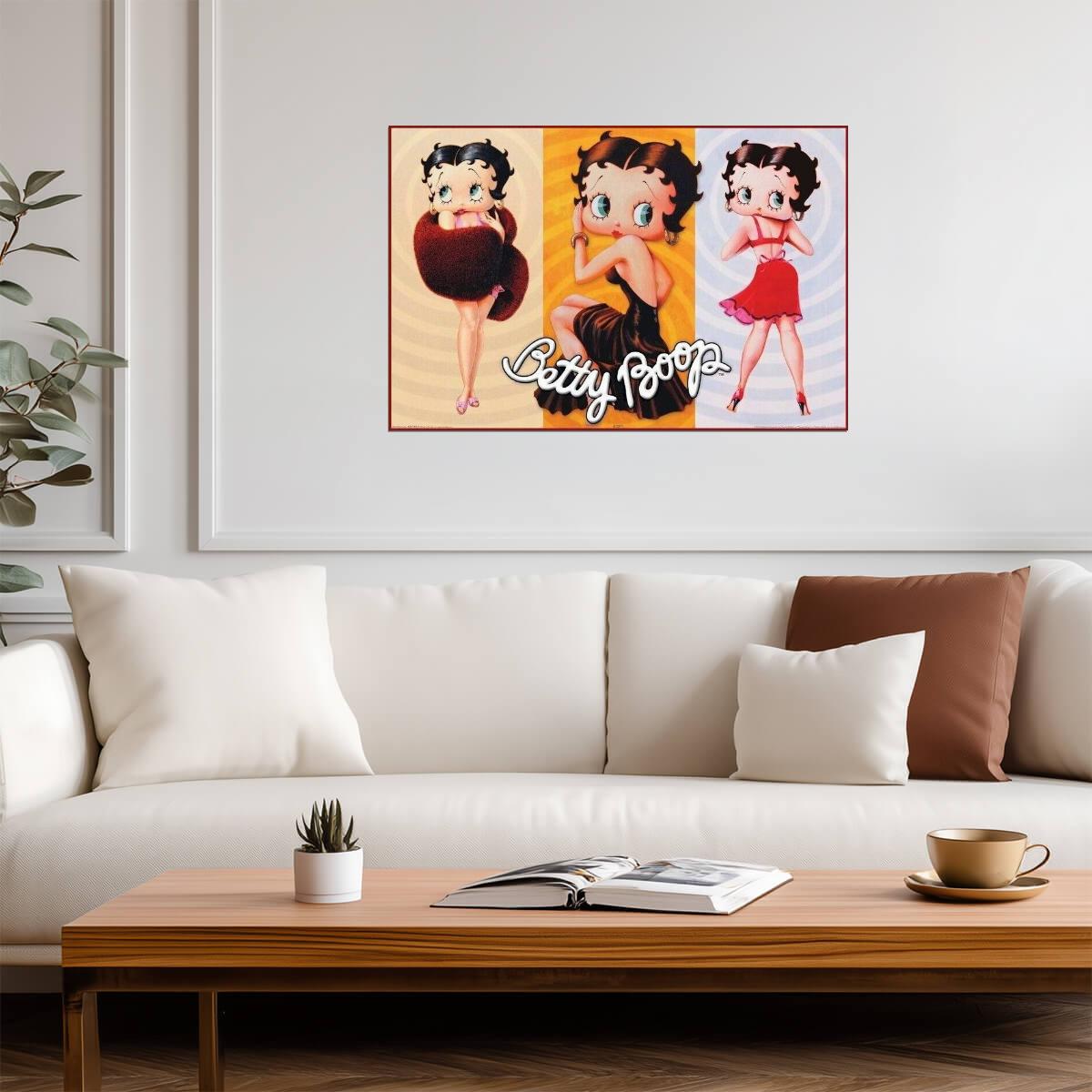 Betty Boop Three Poses | Classic Cartoon Character Poster | Black and White Art - Movies & TV Poster