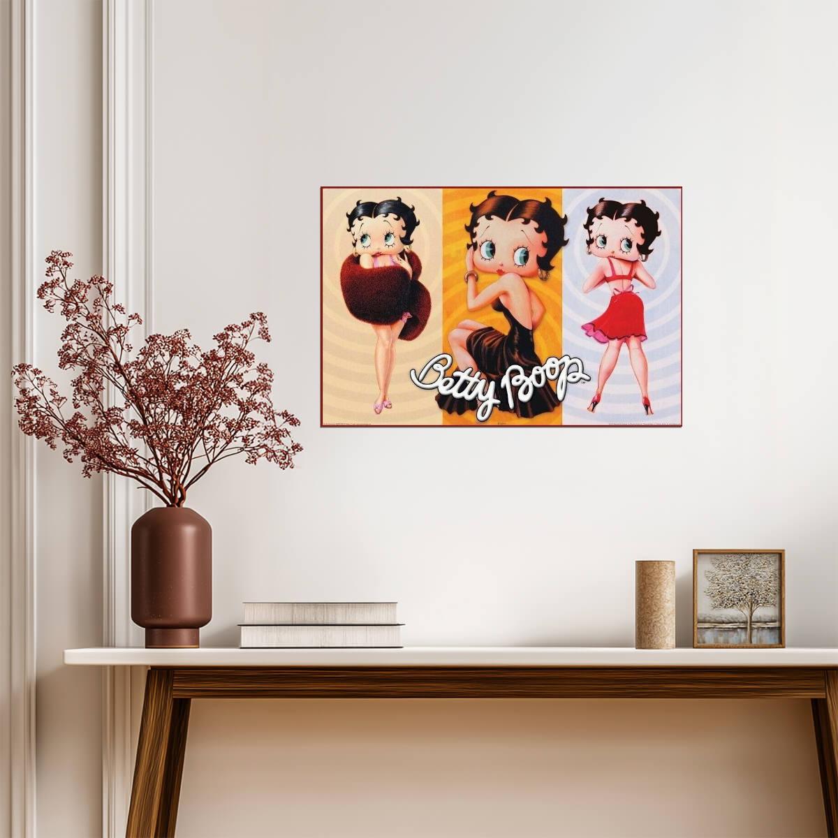 Betty Boop Three Poses | Classic Cartoon Character Poster | Black and White Art - Movies & TV Poster