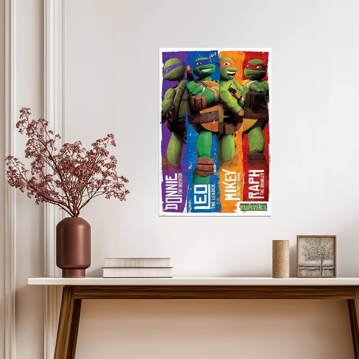 Teenage Mutant Ninja Turtles | The Team with Roles Poster | Kids Cartoon Art - Movies & TV Poster