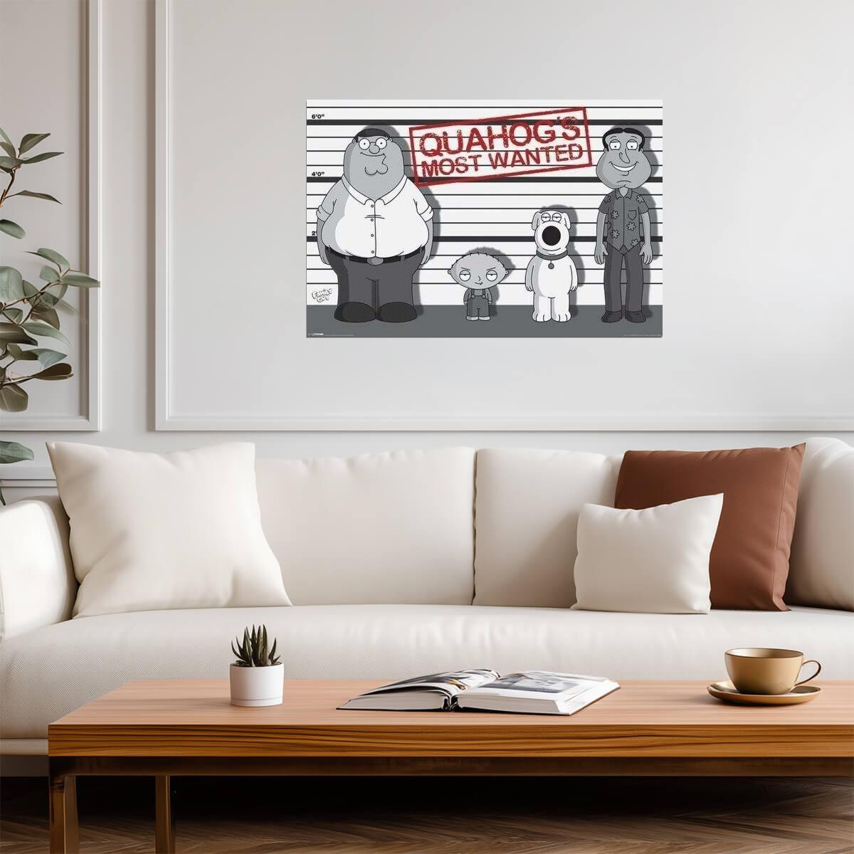 Family Guy | Quahog's Most Wanted | Black and White Art Poster - Movies & TV Poster