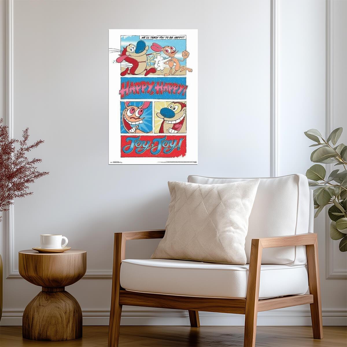 Ren & Stimpy | "Happy Happy Joy Joy" Quote | 90s Cartoon Poster - Movies & TV Poster