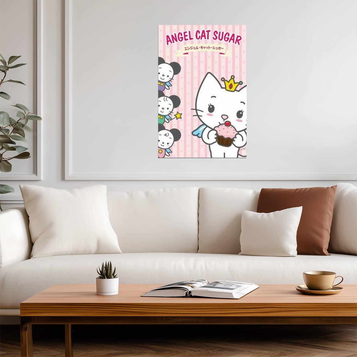 Angel Cat Sugar | Cute Cupcake Cartoon Poster | Kids Room Decor - For Kids Poster
