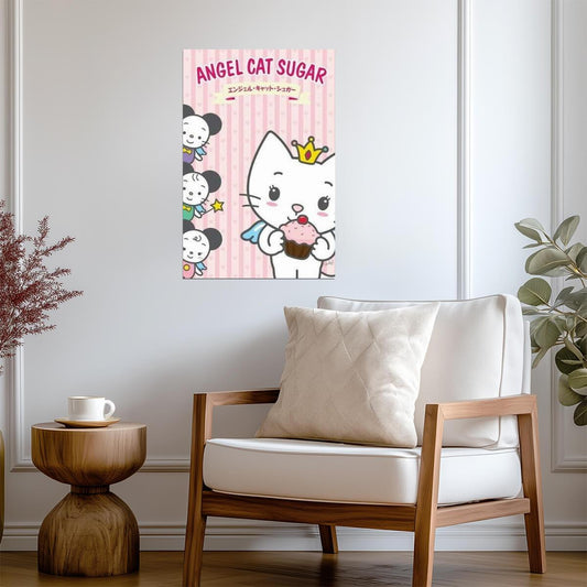 Angel Cat Sugar | Cute Cupcake Cartoon Poster | Kids Room Decor - For Kids Poster