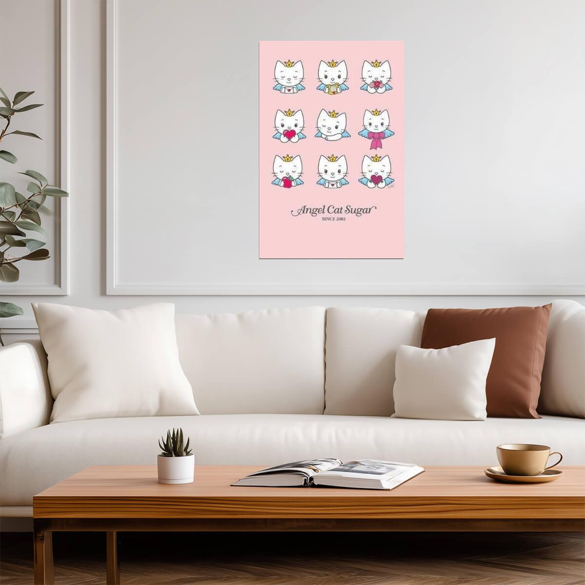 Angel Cat Sugar Wink Collage | Cute Cartoon Poster | Nursery Wall Art - For Kids Poster