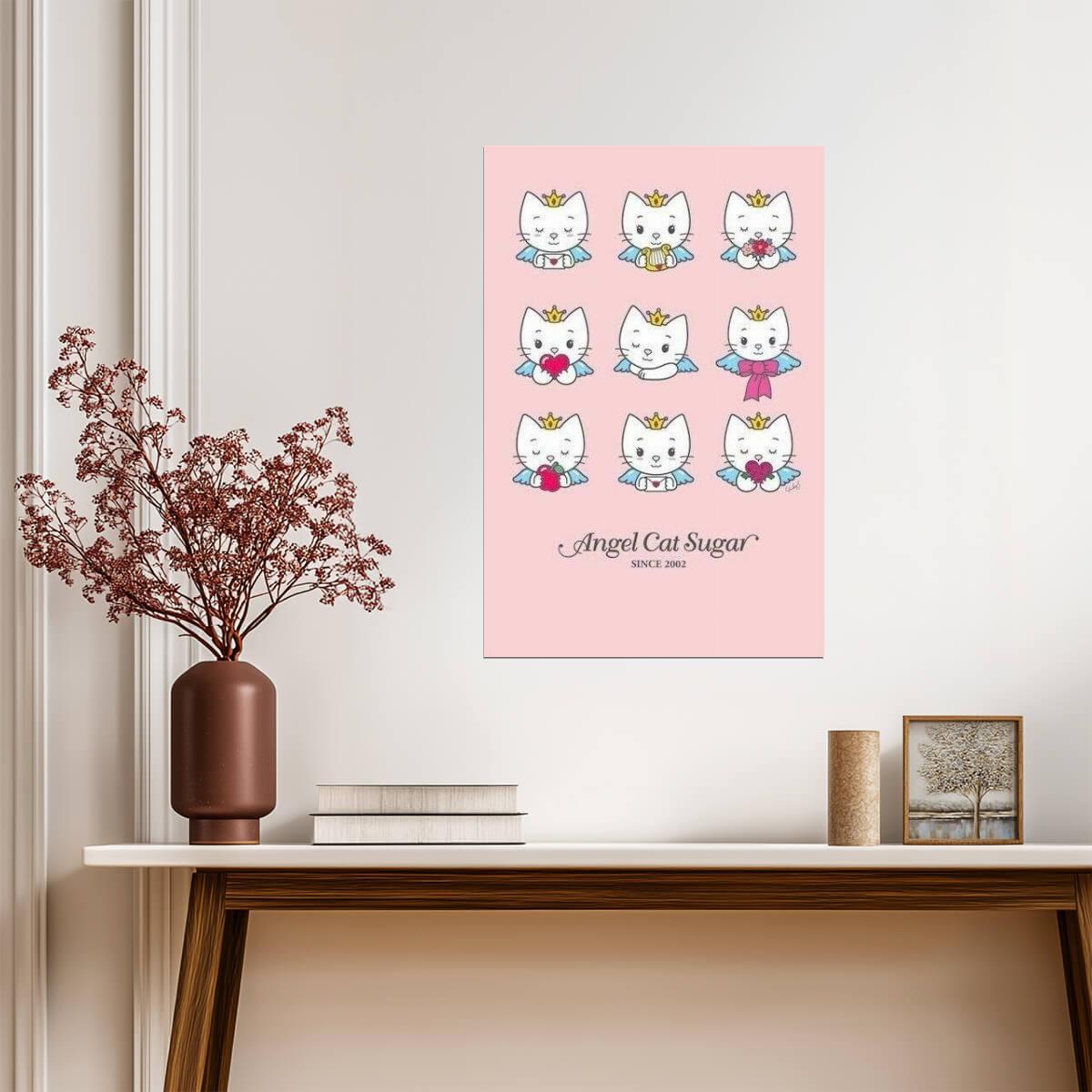 Angel Cat Sugar Wink Collage | Cute Cartoon Poster | Nursery Wall Art - For Kids Poster