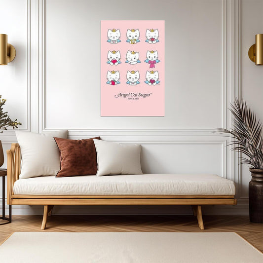 Angel Cat Sugar Wink Collage | Cute Cartoon Poster | Nursery Wall Art - For Kids Poster