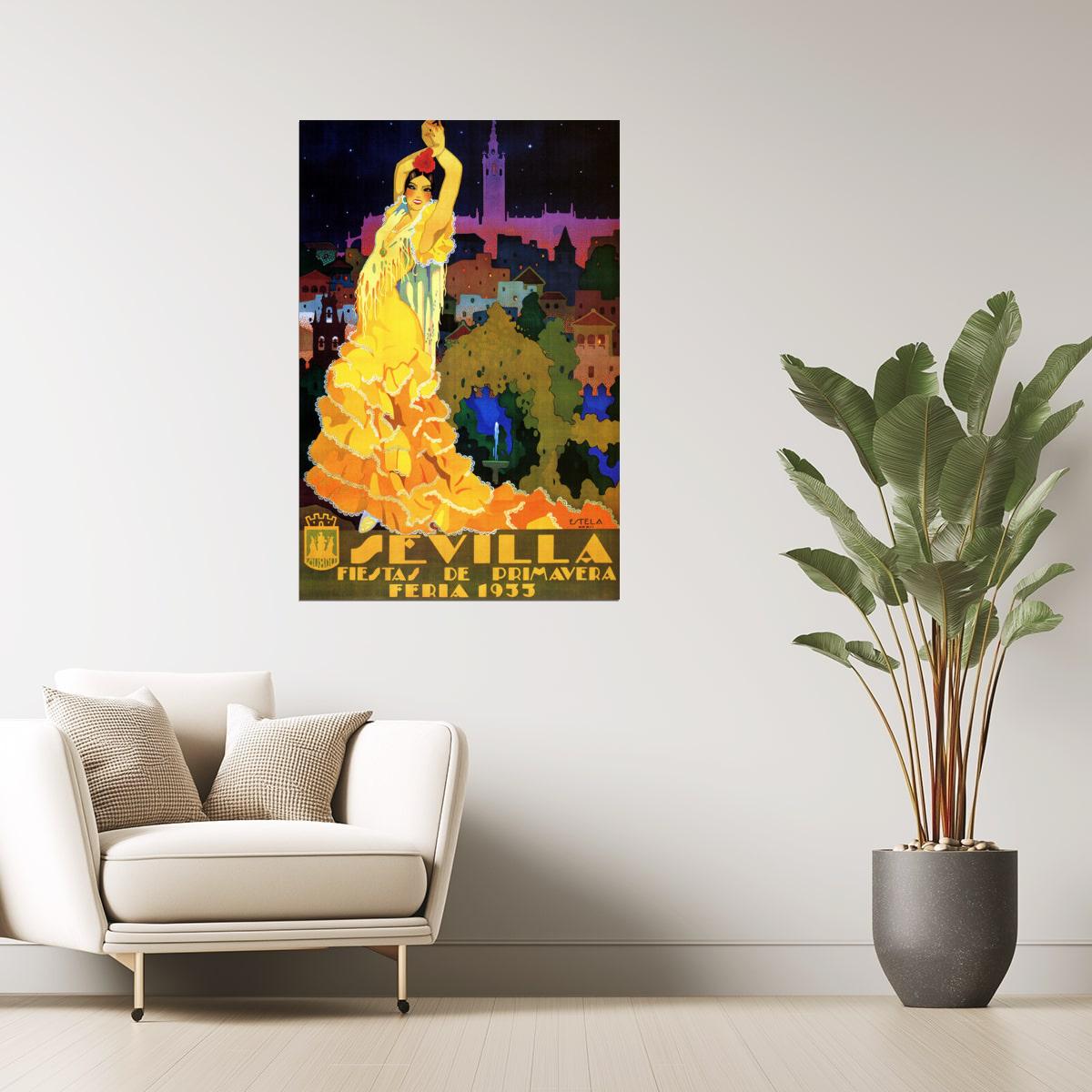Sevilla Flamenco Poster | 1933 Spanish Festival Dancer Vintage Print