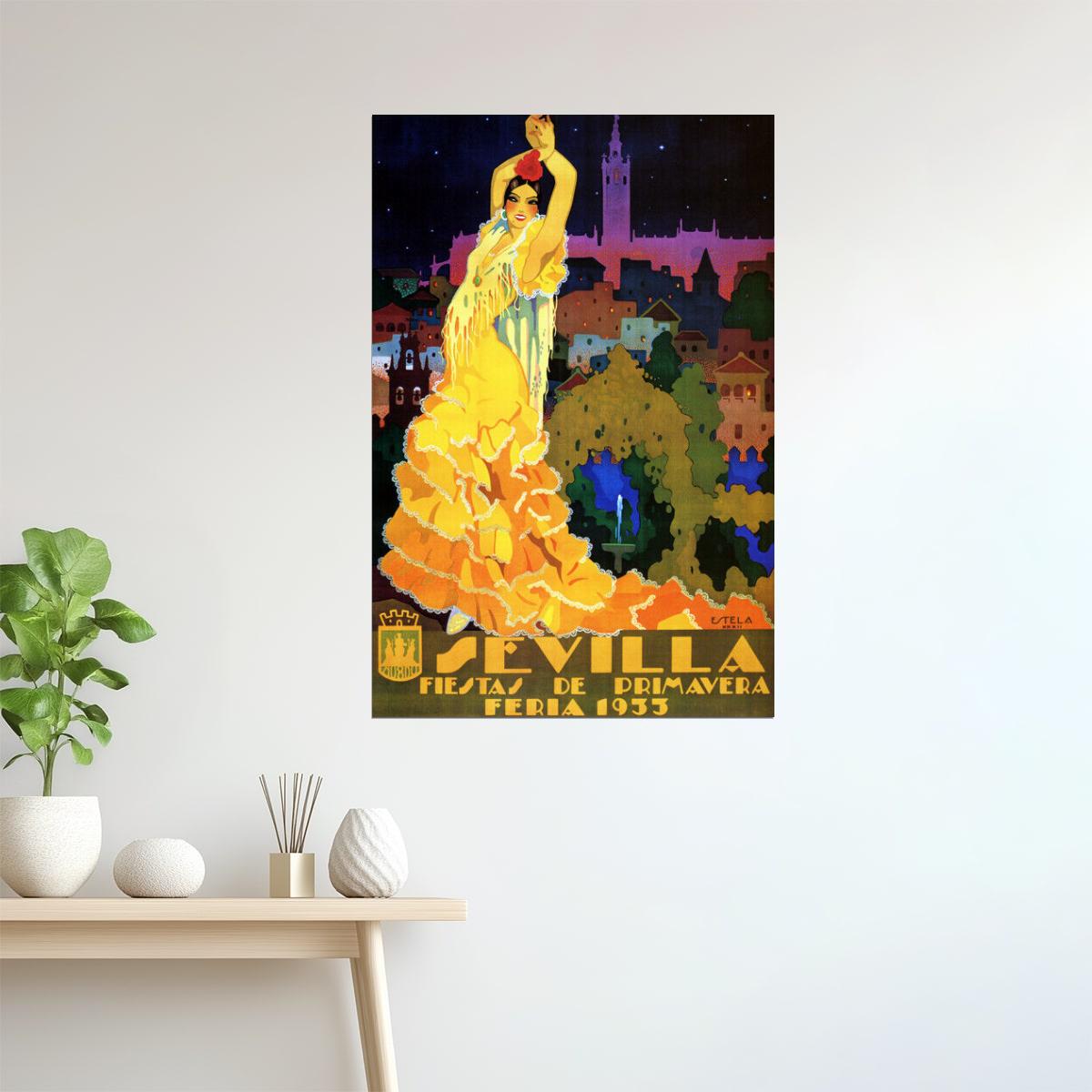 Sevilla Flamenco Poster | 1933 Spanish Festival Dancer Vintage Print