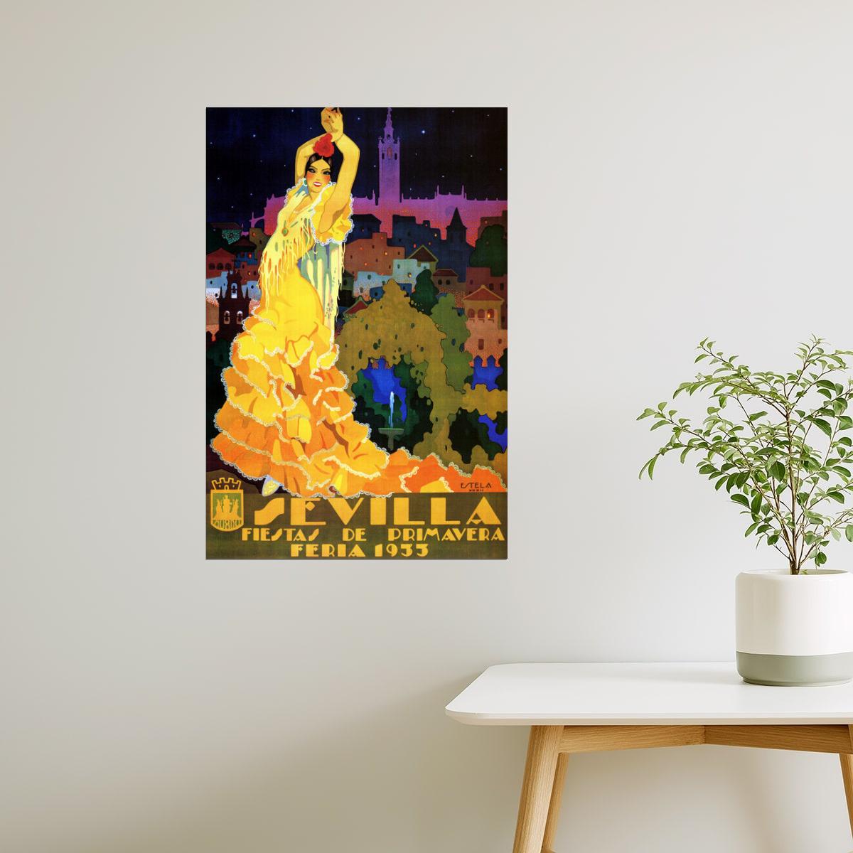 Sevilla Flamenco Poster | 1933 Spanish Festival Dancer Vintage Print
