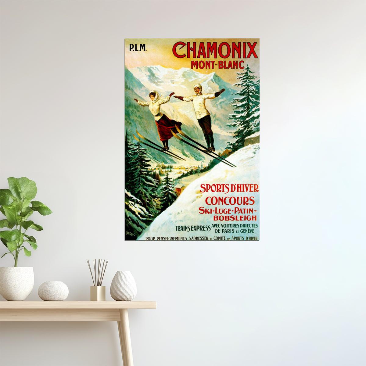 Chamonix Winter Sports Poster | Mont Blanc Skiing Alps Vintage Art