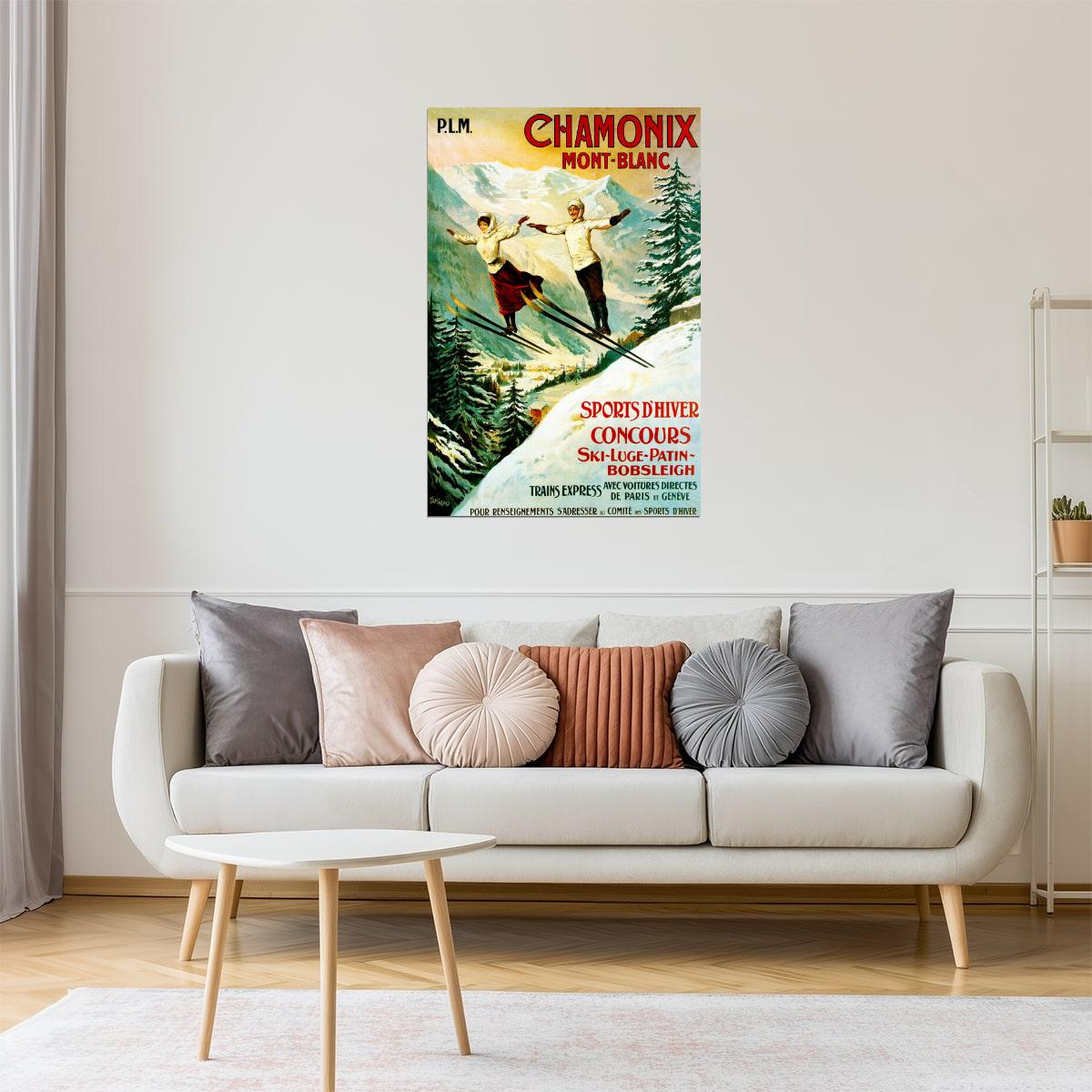 Chamonix Winter Sports Poster | Mont Blanc Skiing Alps Vintage Art