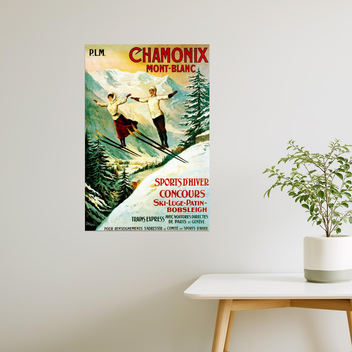Chamonix Winter Sports Poster | Mont Blanc Skiing Alps Vintage Art