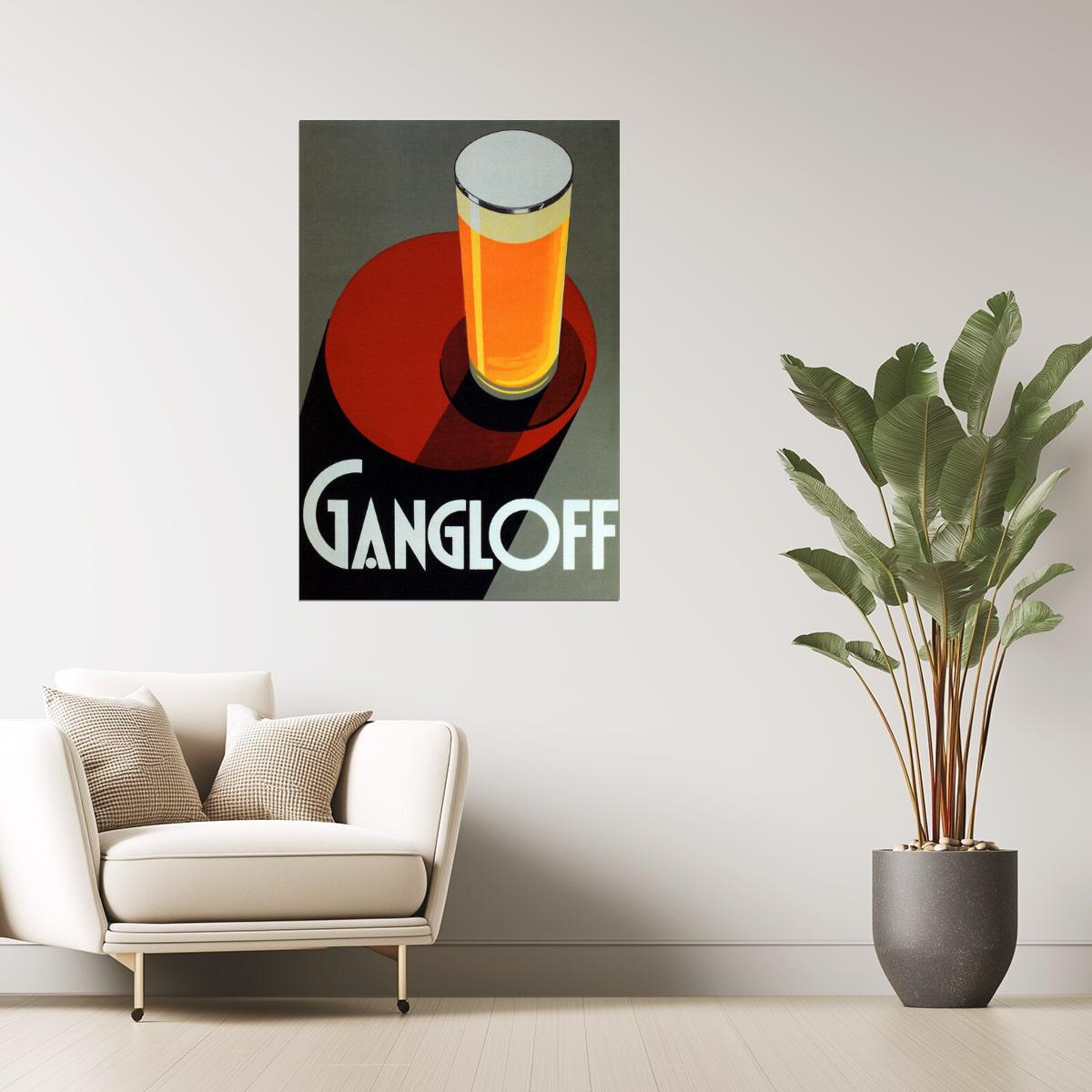 Gangloff Beer Poster | Retro Pilsner Glass on Red Circle Design