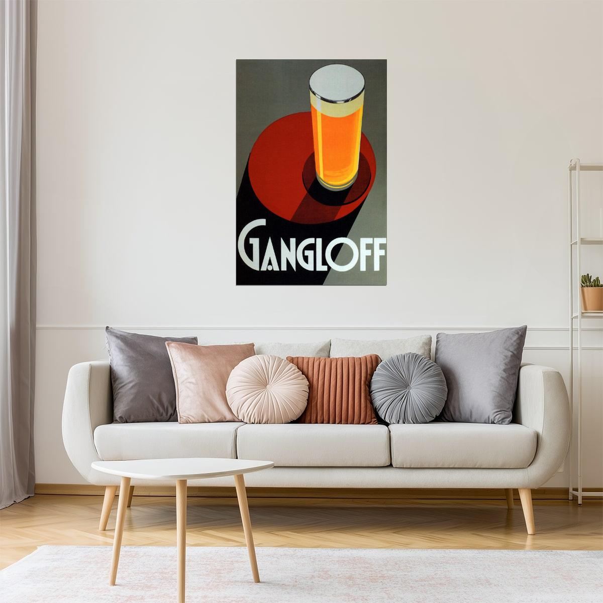 Gangloff Beer Poster | Retro Pilsner Glass on Red Circle Design