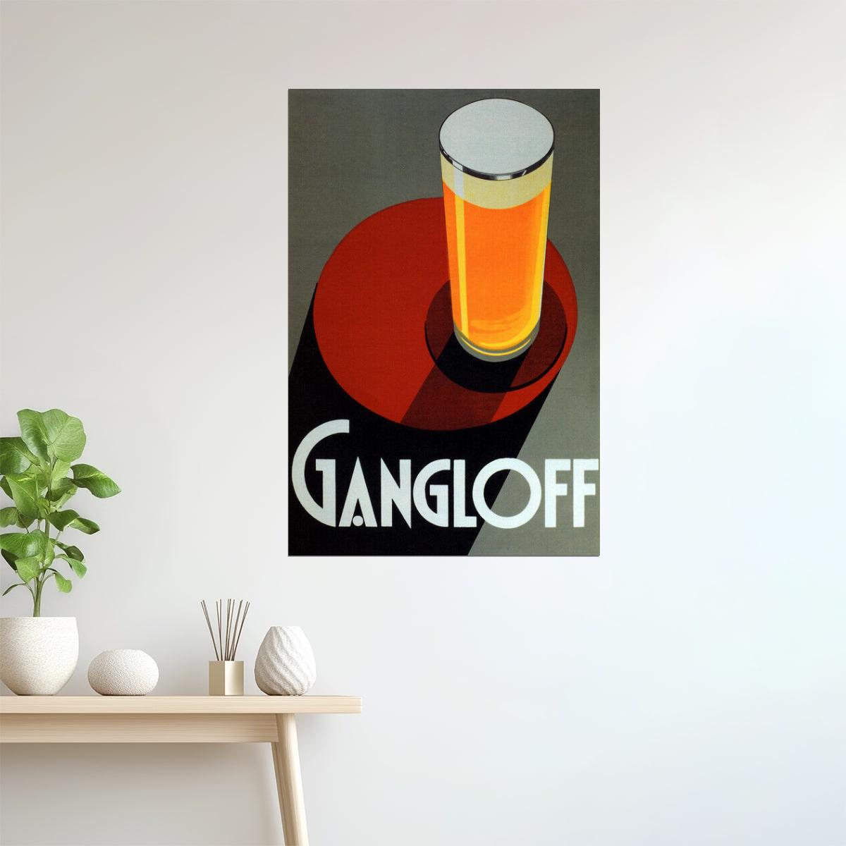 Gangloff Beer Poster | Retro Pilsner Glass on Red Circle Design