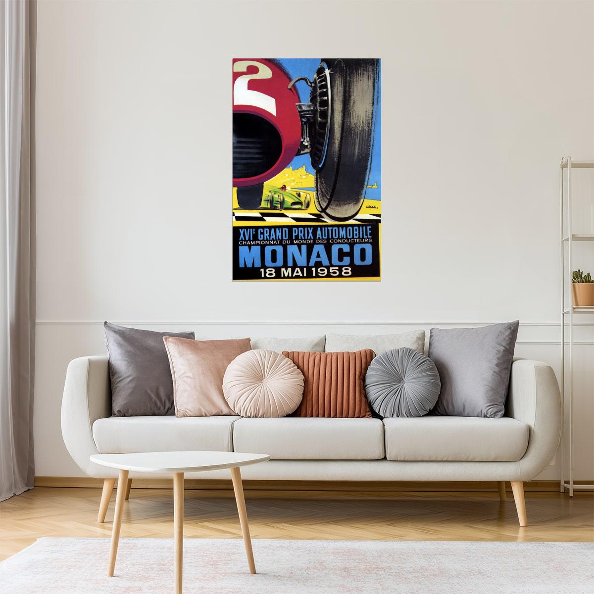 Monaco Grand Prix 1958 Poster | Retro Formula 1 Car Racing Art