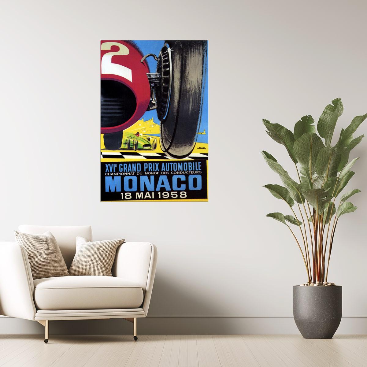 Monaco Grand Prix 1958 Poster | Retro Formula 1 Car Racing Art