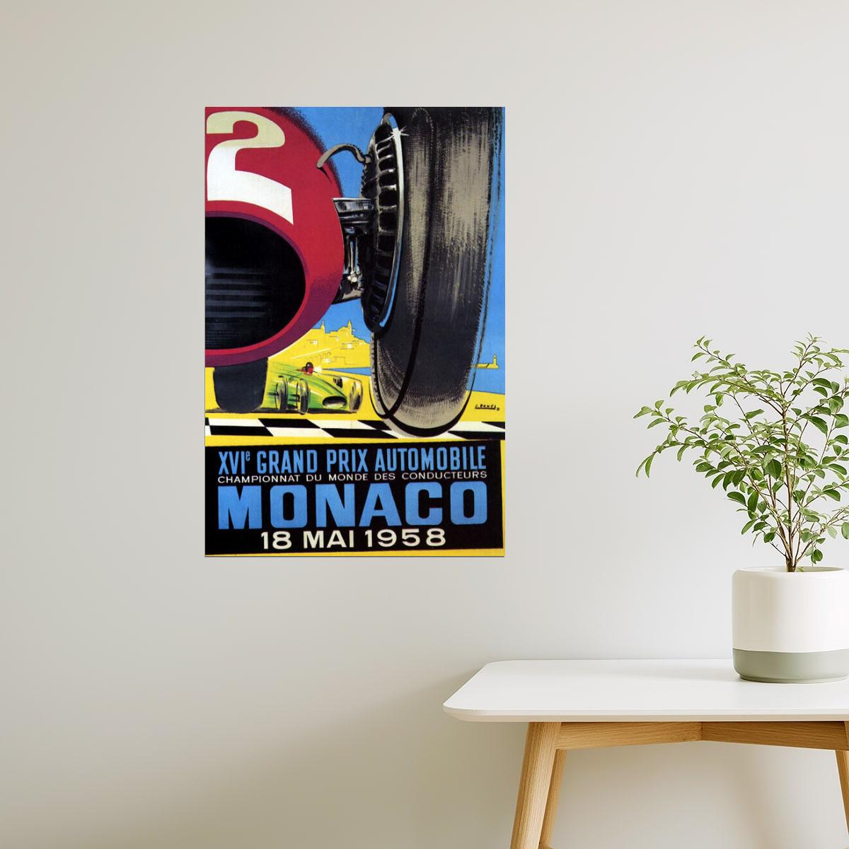 Monaco Grand Prix 1958 Poster | Retro Formula 1 Car Racing Art