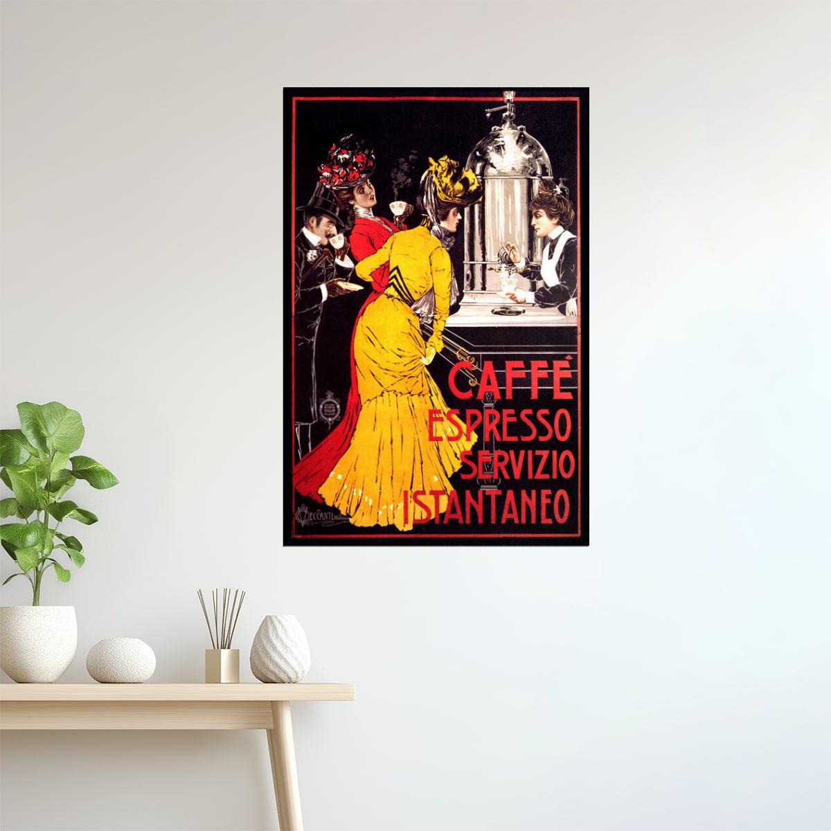 Caffè Espresso Poster | Italian Coffee Bar Scene with Red Dress