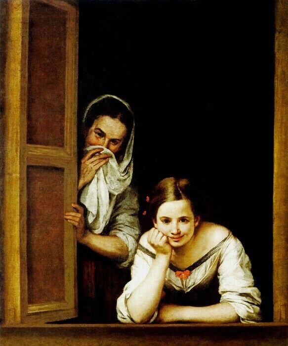 Two Women at a Window | Spanish Baroque Painting by Murillo Poster
