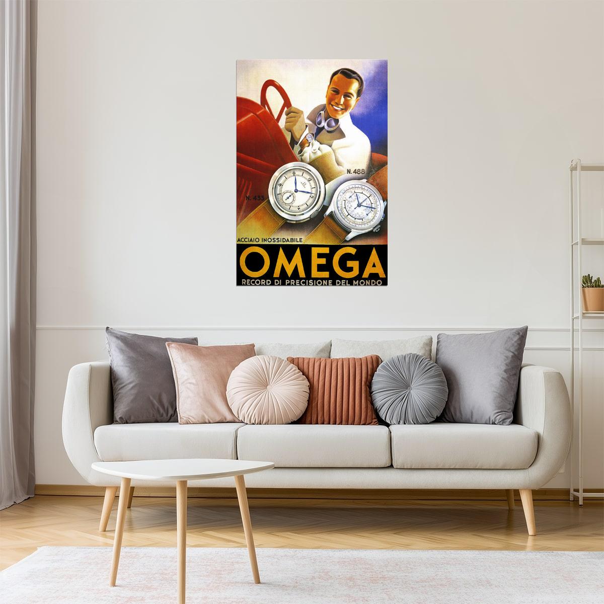 Omega Watch Poster | Vintage Men’s Chronometer with Sports Car