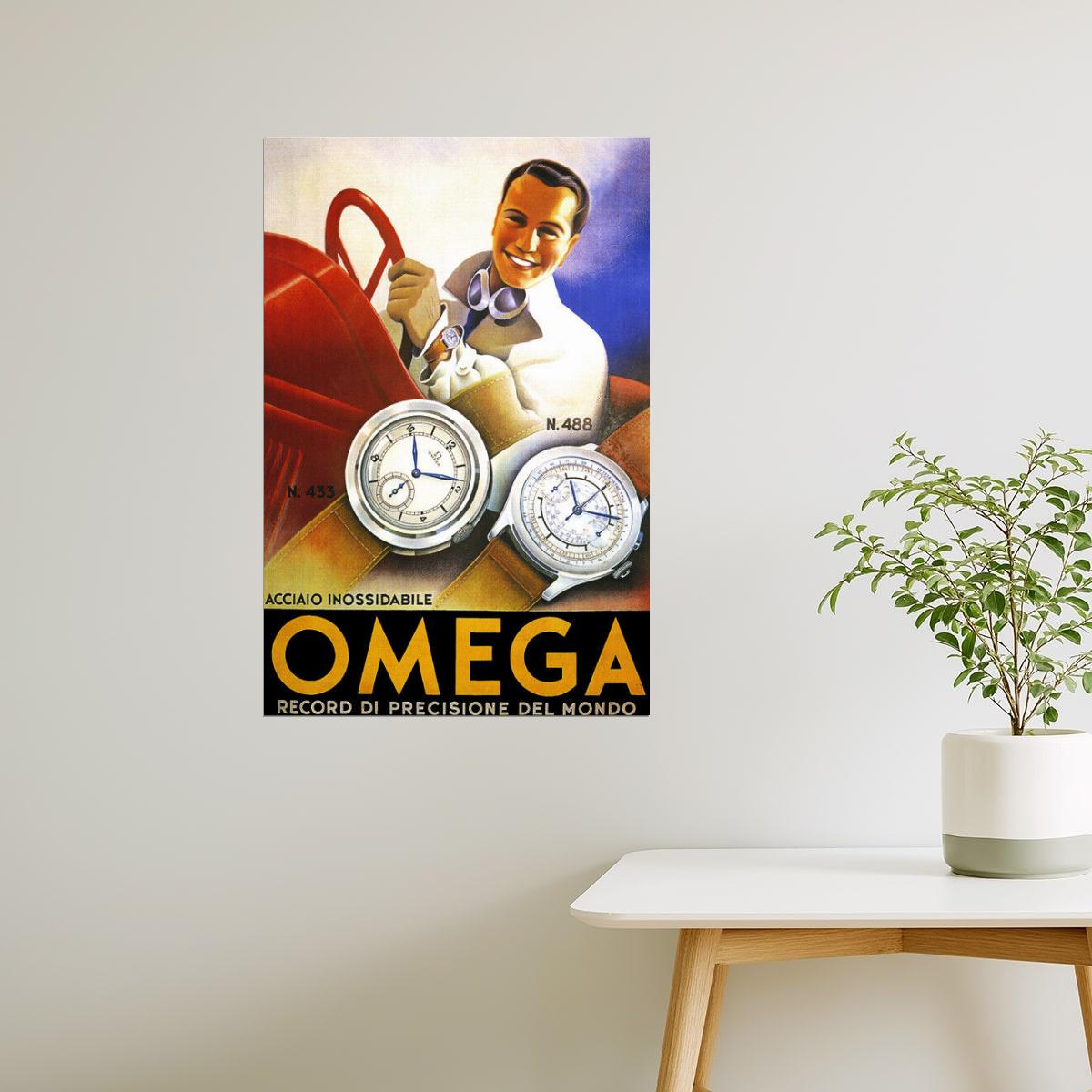 Omega Watch Poster | Vintage Men’s Chronometer with Sports Car