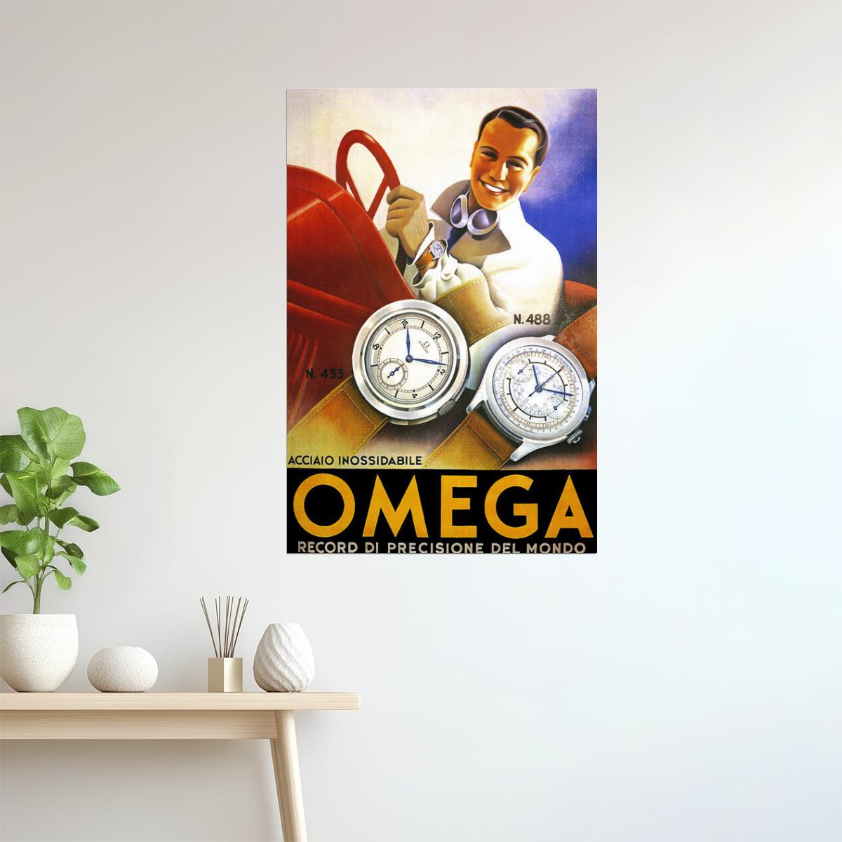 Omega Watch Poster | Vintage Men’s Chronometer with Sports Car