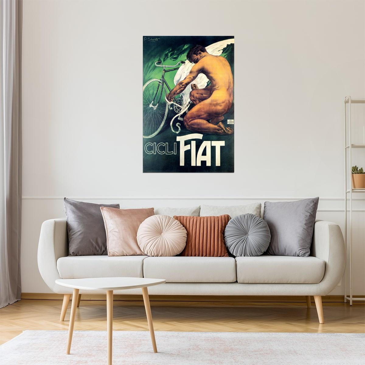 Cicli Fiat Poster | Vintage Italian Bicycle Ad with Winged Rider