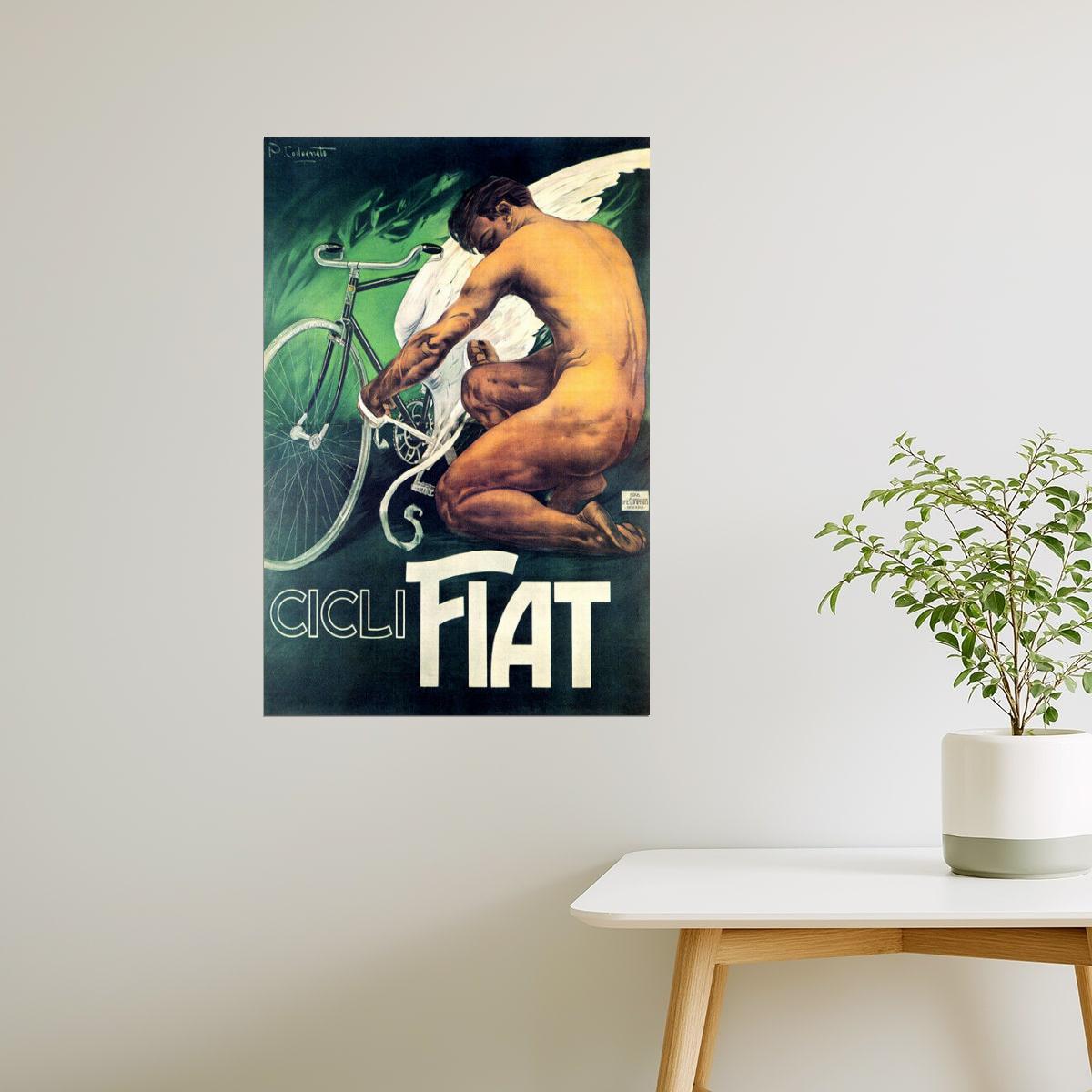 Cicli Fiat Poster | Vintage Italian Bicycle Ad with Winged Rider