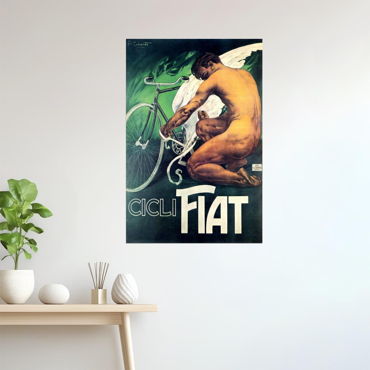 Cicli Fiat Poster | Vintage Italian Bicycle Ad with Winged Rider