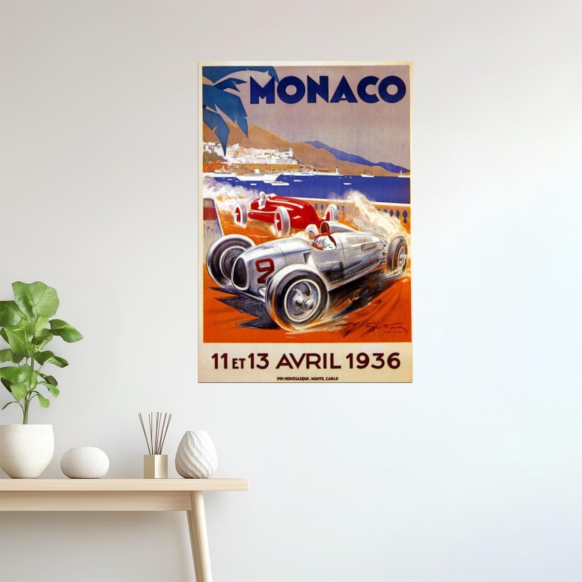 Monaco Grand Prix 1936 Poster | Vintage Car Racing Event Advertisement
