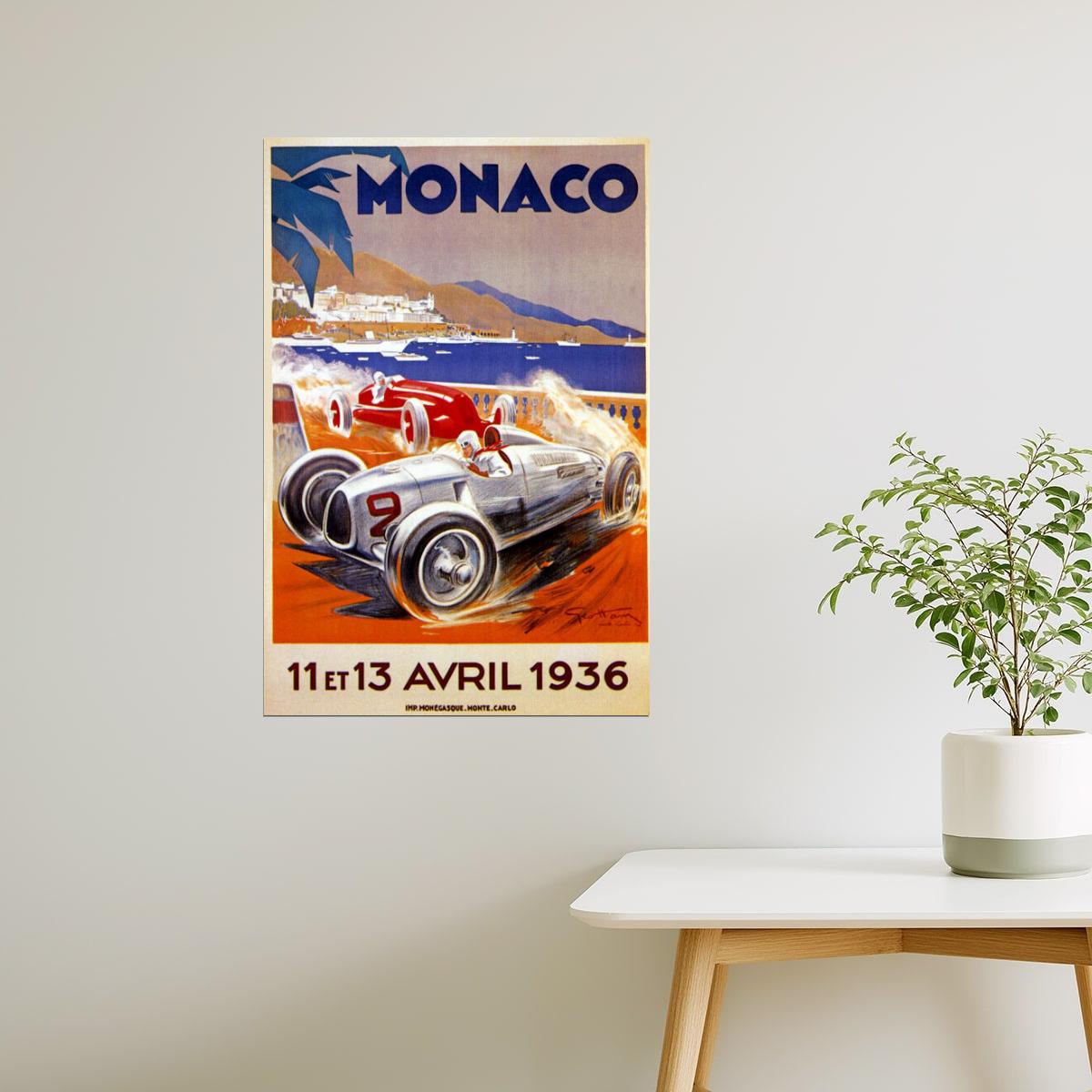 Monaco Grand Prix 1936 Poster | Vintage Car Racing Event Advertisement