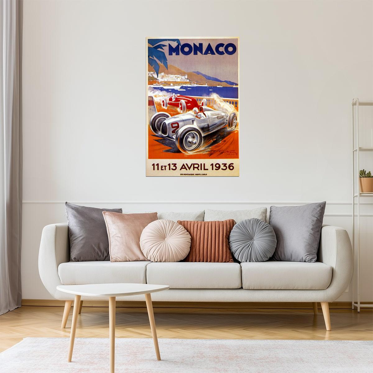 Monaco Grand Prix 1936 Poster | Vintage Car Racing Event Advertisement