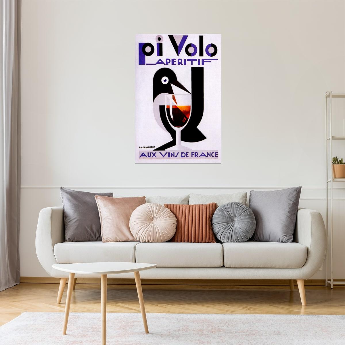 Pivolo Aperitif | French Red Wine Advertisement with Bird and Goblet Poster