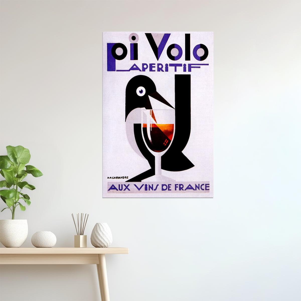 Pivolo Aperitif | French Red Wine Advertisement with Bird and Goblet Poster