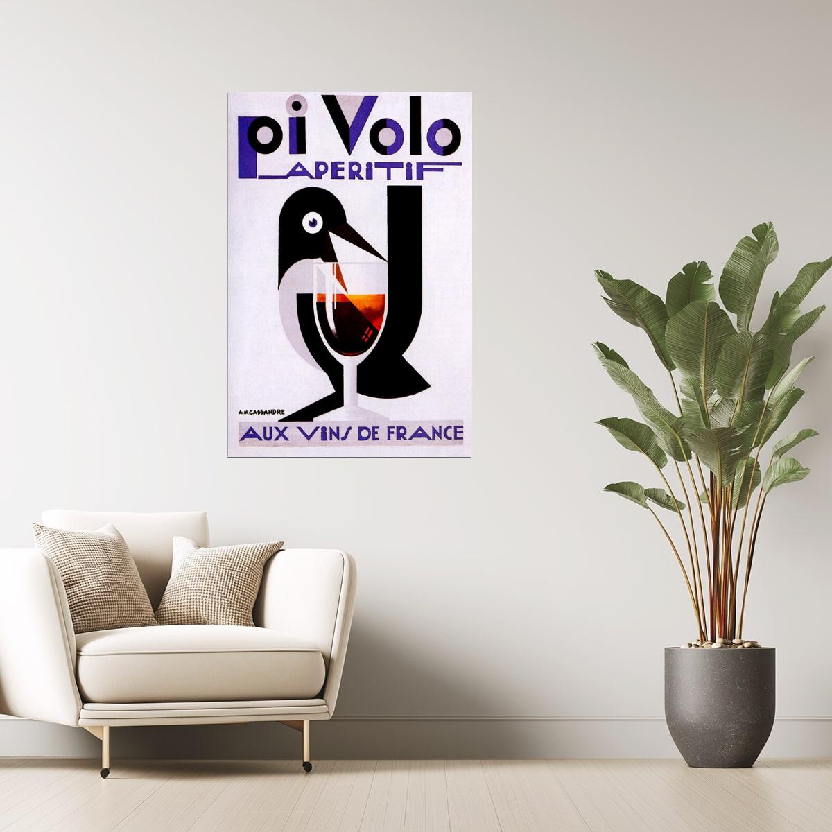 Pivolo Aperitif | French Red Wine Advertisement with Bird and Goblet Poster