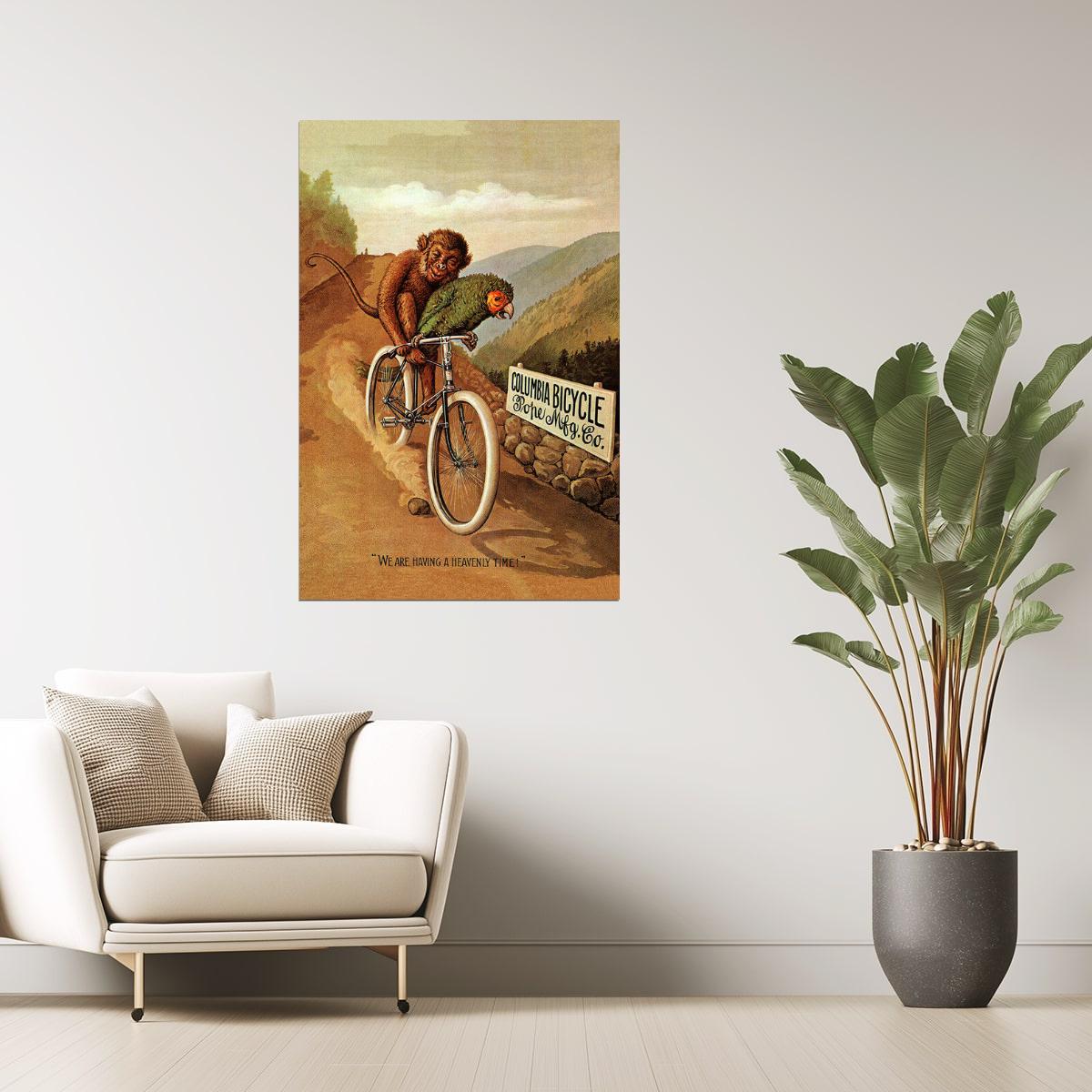 Columbia Bicycle | American Vintage Ad with Parrot and Monkey Poster