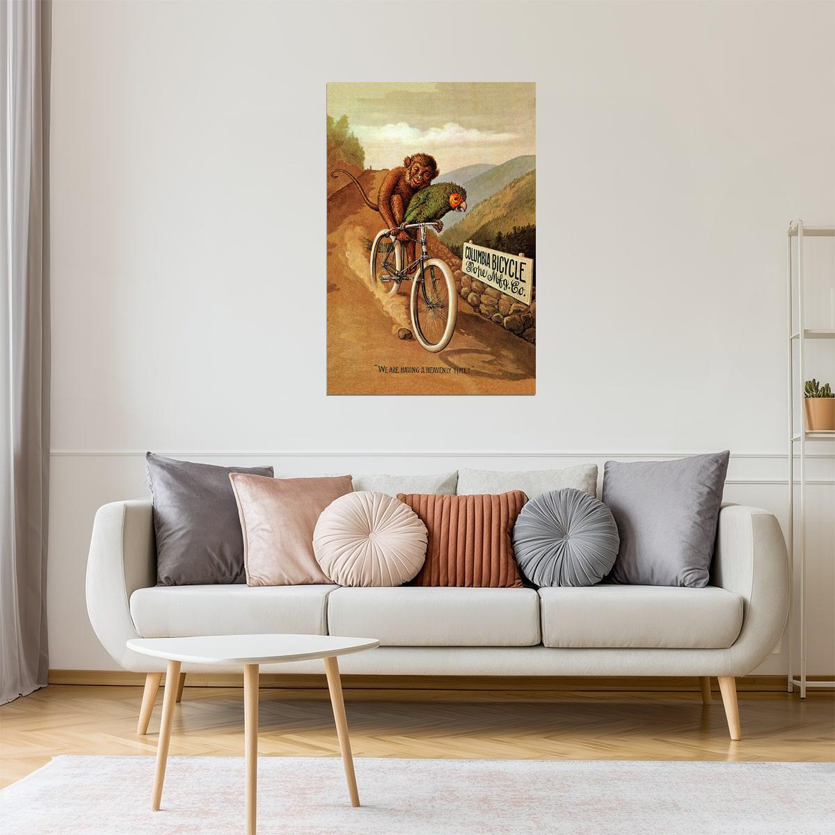 Columbia Bicycle | American Vintage Ad with Parrot and Monkey Poster